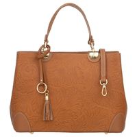 VERA PELLE torebka skórzana elegancka sztywna z paskiem V541 camel