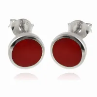 DELIKATNE OKRĄGŁE SREBRNE KOLCZYKI KÓŁKA 8MM WKRĘTKI CZERWONA MASA SREBRO