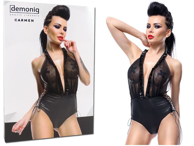 Czarne body siateczka i wetlook jak skóra L zdjęcie 1