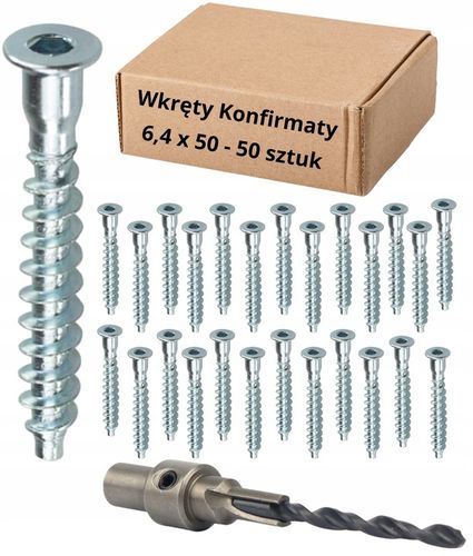 KONFIRMATY WKRĘTY DO DREWNA KONFIRMAT WKRĘT + WIERTŁO 6,4x50 mm ZESTAW na Arena.pl
