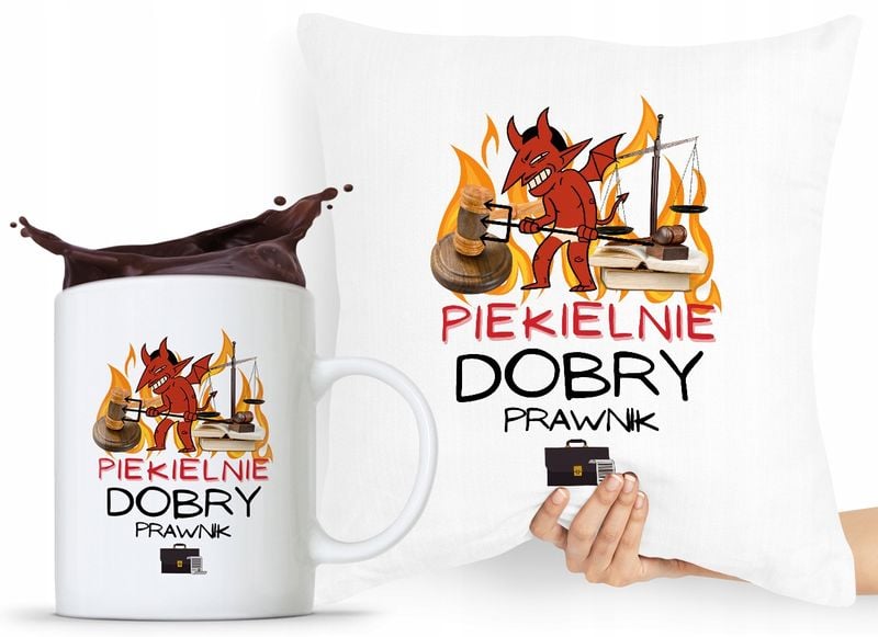 Zestaw Poduszka + Kubek Prezent Dla Prawnika Z Nadrukiem Ze Zdjęciem zdjęcie 1
