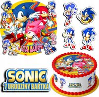 ZESTAW OPŁATEK NA TORT 20CM + 17 POSTACI - SONIC BAJKA + IMIĘ 15CM 18CM