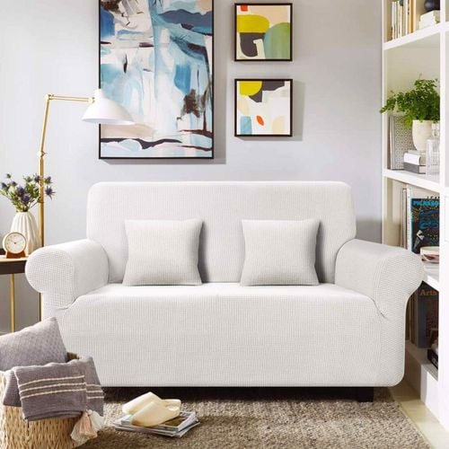 Pokrowiec Na Sofę 2 Osobową Żakardowy Biały na Arena.pl