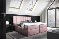 Nowoczesne łóżko kontynentalne z topperem do sypialni  HAVANA różowe 120x200