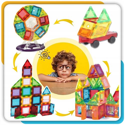 Klocki magnetyczne duże konstrukcyjne 3D zestaw 212 elementów Magnetic -S- na Arena.pl