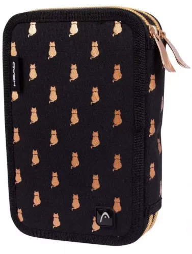 Piórnik bez wyposażenia dla dziecka na przybory szkolne czarny w złote koty na Arena.pl