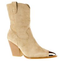 Botki kozaki kowbojki zamszowe na słupku 8,5 cm. beżowe khaki Rozmiar obuwia - 40, Długość wkładki [cm]: - 26,00 cm.