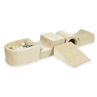 Piankowy plac zabaw z mostkiem i z basenem micro Velvet soft beżowy + 100 piłek (jasny róż, jasny złoty, perła, srebrne)