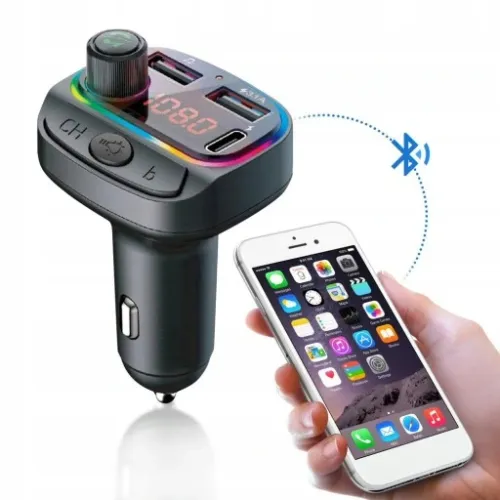 TRANSMITER SAMOCHODOWY FM BLUETOOTH SZYBKA ŁADOWARKA 7 KOLOR RGB MP3 2XUSB na Arena.pl