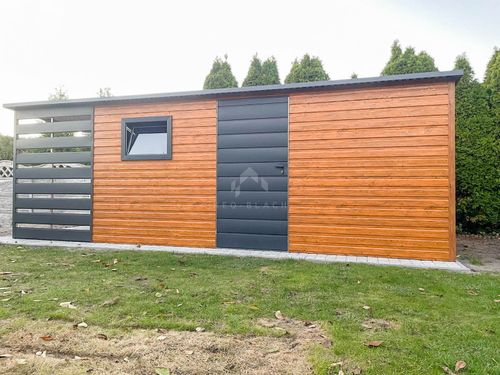 Schowek Domek ogrodowy 5x3,5m + wiata 1,5m drzwi okno Dach spad w tył NB390 na Arena.pl