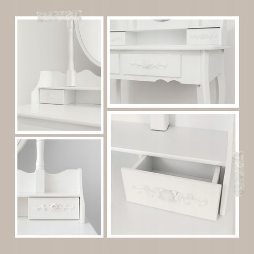 TOALETKA KOSMETYCZNA Z LUSTREM OBROTOWYM I TABORETEM DREWNIANA BIAŁA na Arena.pl