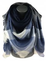 Jordan - miękka i ciepła chusta krata srebrna nitka niebieski granat AC-4