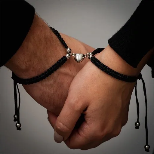 Bransoletki z MAGNESEM dla par sznurkowe SERCE WALENTYNKI czarne regulowane zdjęcie 3