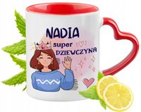 Kubek Czerwony Z Uszkiem W Kształcie Serca Dla Nadii Na Prezent