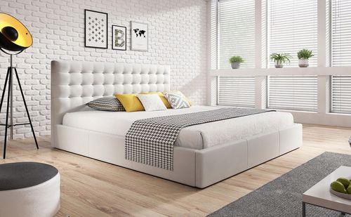 ŁOŻKO TAPICEROWANE VERO Z PODNOSZONYM STELAŻEM POJEMNIKIEM POŚCIEL 160x200 na Arena.pl