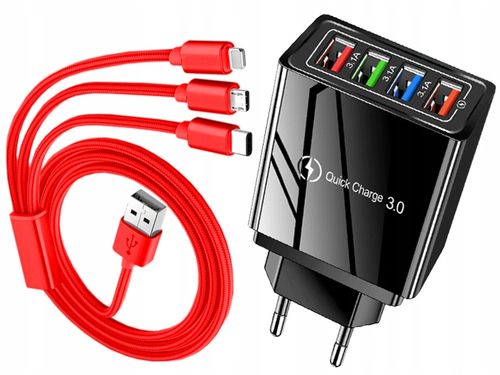 ŁADOWARKA SIECIOWA QC 3.0 + LIGHTNING MICRO TYP-C na Arena.pl