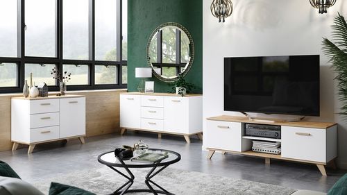 SZAFKA NOCNA STOLIK NOCNY SYPIALNI 2 SZUFLADY BIAŁY MAT DĄB WOTAN na Arena.pl