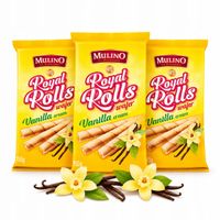 Rurki waflowe Mulino Royal Rolls Hazelnut 3x150g o smaku waniliowym