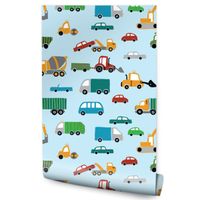 Tapeta Chłopięca Kolorowe AUTA Ciężarówki Koparki