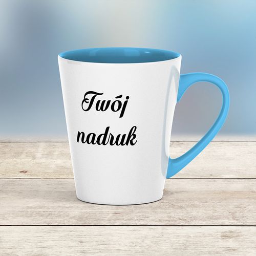Mały kubek Latte z niebieskim wnętrzem i uszkiem z Twoim nadrukiem na Arena.pl