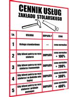 ŚMIESZNY ZABAWNY ŻARTOBLIWY CENNIK ZAKŁADU STOLARSKIEGO - prezent
