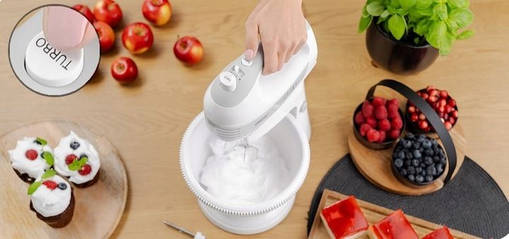 MIKSER RĘCZNY ZHM 2459S Z MISĄ 700W BIAŁY 4 KOŃCÓWKI ROBOT KUCHENNY zdjęcie 2