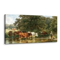 Obraz na płótnie Krowy Pasterz Wiejski Krajobraz 50x100 cm Druk HD Salon