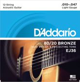 Struny do gitary akustycznej 12 strunowej 80/20 Bronze Daddario EJ36 10-47