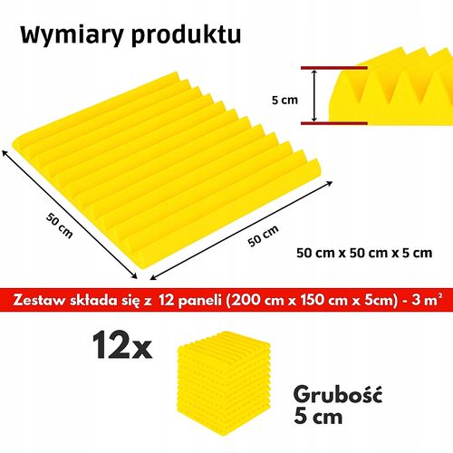 PIANKA MATA GĄBKA WYGŁUSZAJĄCA AKUSTYCZNA 3 m2 Studio nagrań, biuro | Żółty na Arena.pl