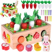 DREWNIANY WÓZEK MONTESSORI Z ZABAWKĄ UKŁADANKĄ DLA DZIECI