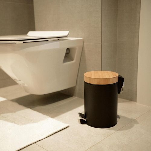 Kosz na śmieci łazienkowy 3l bambus śmietnik do wc łazienki kuchni czarny na Arena.pl