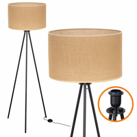 Lampa stojąca Trigni CZARNA - Nowoczesny Design abażur Jutowy NATURALNY