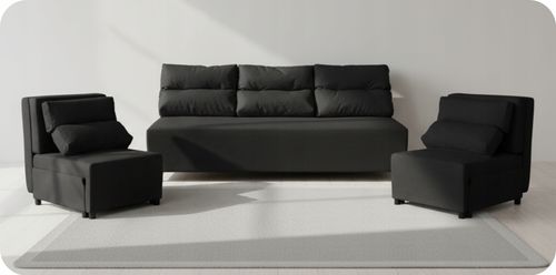 Zestaw KIMO funkcja spania sofa fotele Family Meble czarny Hunter welur na Arena.pl