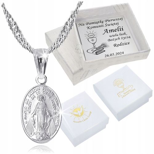 Łańcuszek Srebrny MEDALIK Komunijny Matka Boska do Komunii na Chrzest na Arena.pl