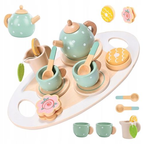 Drewniany Serwis dla Dzieci do Herbaty Kawy Zestaw Kawowy Filiżanki Zastawa na Arena.pl