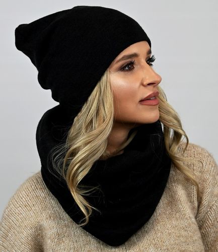 POLSKI Komplet CZAPKA + KOMIN Tunel Szal - CZARNY komplet damski na na Arena.pl