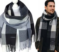 CIEPŁY SZALIK MĘSKI Z WEŁNA KASZMIROWY W DOTYKU duży zimowy szal