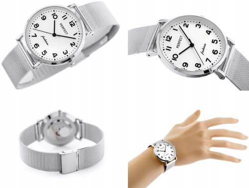 ZEGAREK DAMSKI PERFECT TINA +BOX +GRAWER cyfry bransoletka mesh złoty na Arena.pl