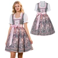 Sukienka Dirndl damska Oktoberfest strój bawarski haftowana midi L szara
