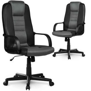 Fotel biurowy skórzany z mikrosiatką 518B czarno-szary