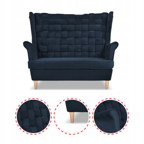 Zestaw wypoczynkowy Carol sofa fotele pufy paski granatowy na Arena.pl