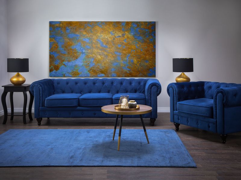 Sofa 3-osobowa welurowa niebieska CHESTERFIELD zdjęcie 3