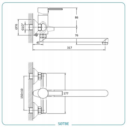 Bateria z długą wylewką do wanny Kran z ceramicznym przełącznikiem SOLIDNA na Arena.pl