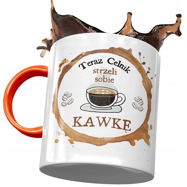 Kubek Pomarańczowy Dla Celnika Strzeli Kawkę Z Nadrukiem Ze Zdjęciem zdjęcie 1