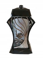 Piękny duży lampion 37cm srebrny czarny kapliczka z kwiatem ażur