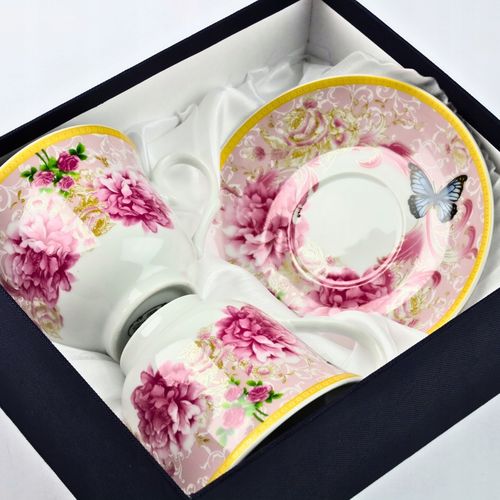 2x FILIŻANKA ZE SPODKIEM KWIATY 250ml do KAWY HERBATY FILIŻANKI DO ESPRESSO na Arena.pl