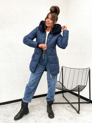 Ciepła zimowa długa kurtka damska pikowana granat 8377 roz S na Arena.pl