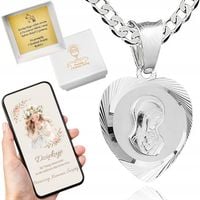 Srebrny łańcuszek komunijny 40 cm 925 i medalik Matka Boska dla chłopca