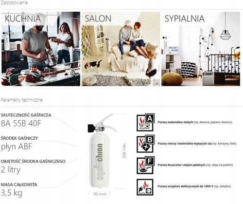 GAŚNICA DOMOWA KUCHENNA Z MANOMETREM OGNIOCHRON BIAŁA 2L MANOMETR UCHWYT na Arena.pl