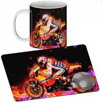 ZESTAW KUBEK + PODKŁADKA - MOTOCYKL - PREZENT WIELE WZORÓW + IMIĘ